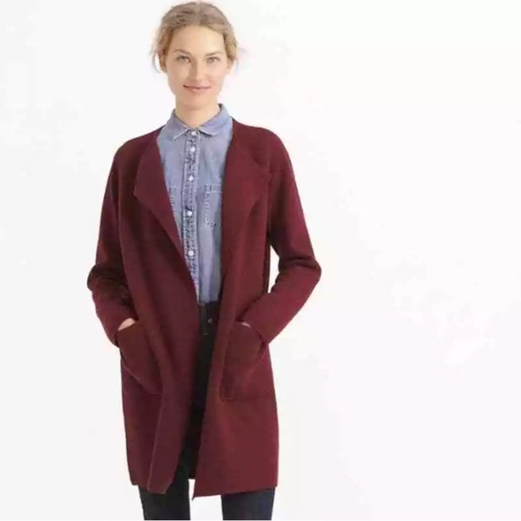 JCrew Burgundy Medium Longline Juliette collarless sweater-blazer